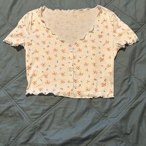 Floral Scalloped Edge Button-Up Top